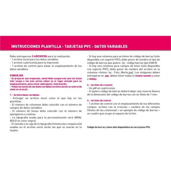 Tarjeta PVC 760 micras con datos variables