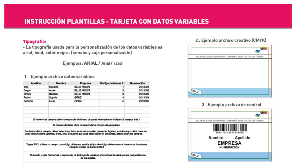 Tarjeta de visita con datos variables