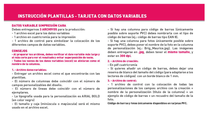 Tarjeta de visita con datos variables