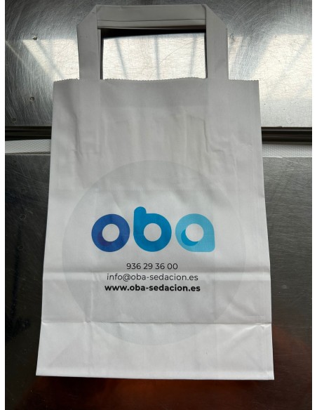 Imprimir Bolsa de papel reciclado blanco o marrón, impresa a todo color con Asa Plana