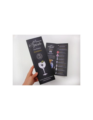 Folletos plegados en formato vertical con lacado UV, A4 medio