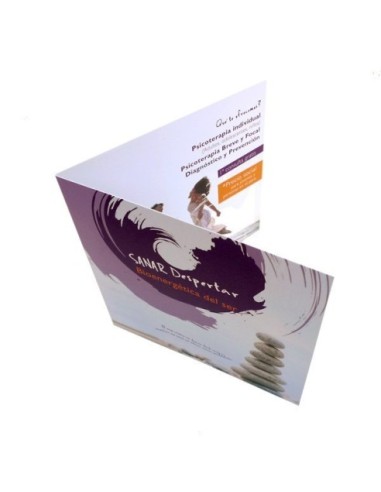 Folletos plegados en con lacado UV, A4-cuadrado