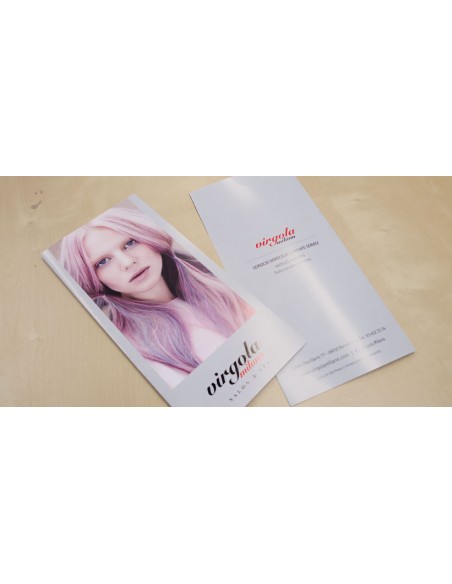 Flyer con lacado UV, A4 medio, impresión a dos caras