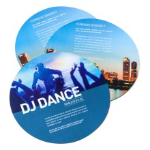 Flyer lacado UV, redondo, Ø 21 cm, impresión a dos caras