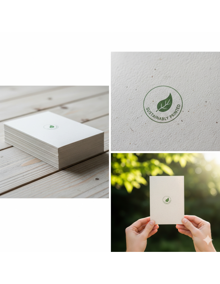 Impresión de flyers en papel offset reciclado 135g, publicidad eco-friendly para eventos, folletos con textura natural.