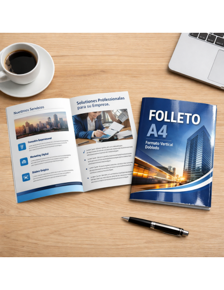 Cuadríptico plegado en cruz A4 , A3 o A2 - Poster plegado impreso a dos caras -