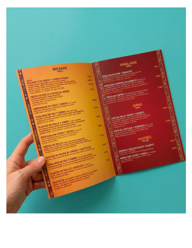 Carta menú plastificada A3 para bar o Restaurante