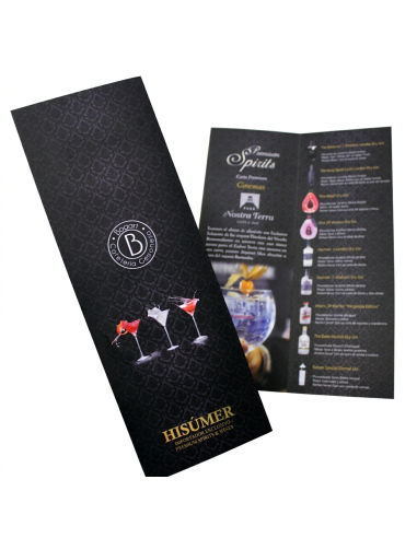 Imprimir Carta Menú díptica plastificada, para bar o restaurante tamaño 21x21 cm. abierta