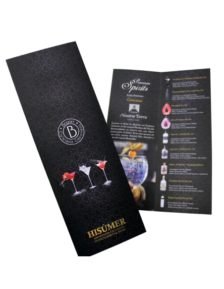 Imprimir Carta Menú díptica plastificada, para bar o restaurante tamaño 21x21 cm. abierta