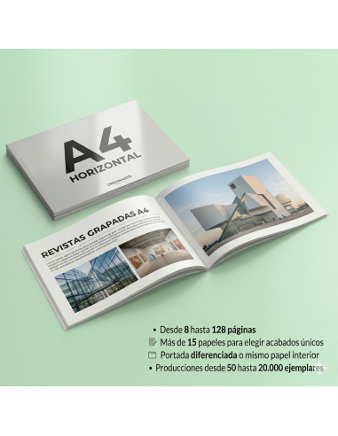 Revistas grapadas formato horizontal, A4