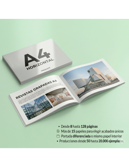 Revistas grapadas formato horizontal, A4