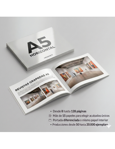 Revistas grapadas formato horizontal, A5