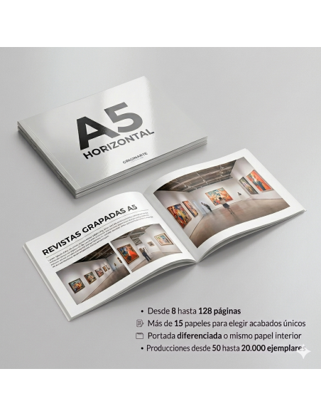 Revistas grapadas formato horizontal, A5