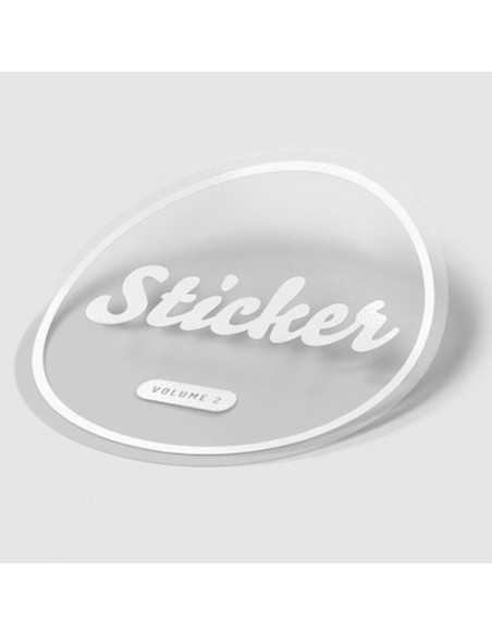 Etiqueta adhesiva redonda transparente con la palabra "Sticker" escrita en blanco