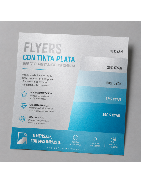 Flyer Cuadrado 9,8×9,8 cm a una cara con Efecto Metálico (Tinta Plata)