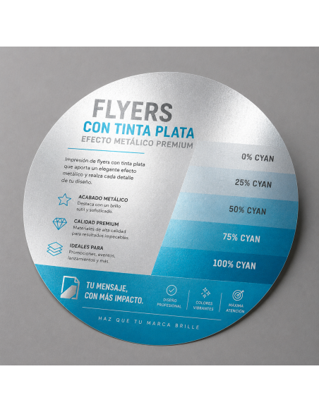 Flyer Redondo Ø 21 cm a Dos Caras con Efecto Metálico (Tinta Plata