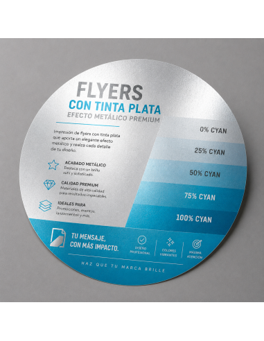 Flyer Redondo Ø 9,5 cm a Dos Caras con Efecto Metálico (Tinta Plata)