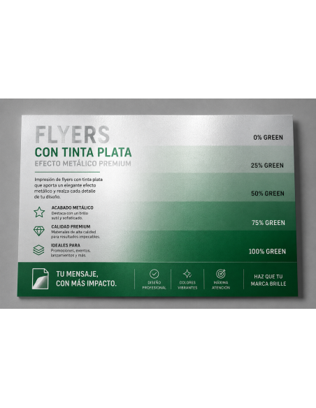 Flyer A4 a Dos Caras con Efecto Metálico (Tinta Plata) — 21×29,7 cm