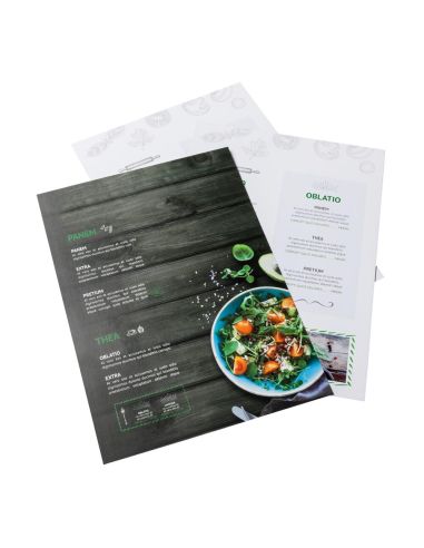 Cartas de platos sencillas, DIN-A4, 4/4-colored, papel cuché de 300 g/m²