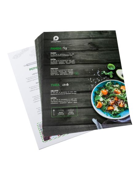 Cartas de platos sencillas, DIN-A6, 4/4-colored, papel cuché de 300 g/m²