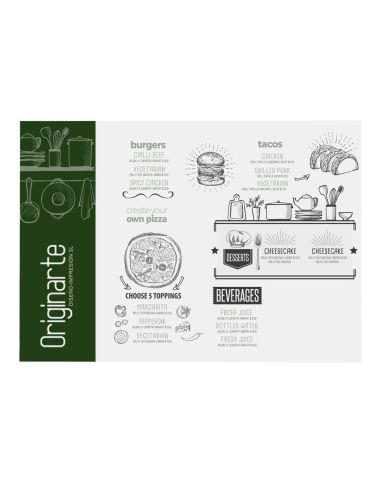 Manteles individ. 45 x 32 cm, 4/0, papel cuché de 130 g/m² , no apto para alimentos