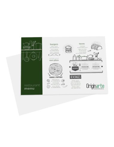 Manteles individ. A2, 4/0, papel cuché de 100 g/m² , no apto para alimentos