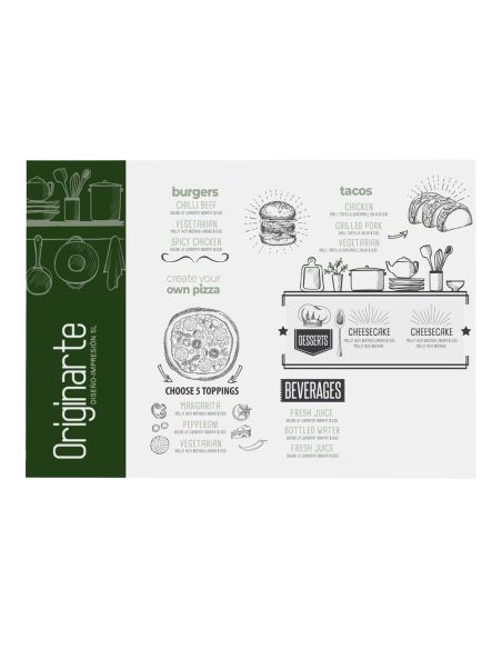 Manteles individ. A4, 4/0, papel cuché de 130 g/m², no apto para alimentos