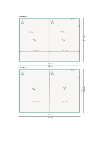 Folded menus, DIN-A4, formato vertical, 4 pág., papel cuché 250 g/m² brillante