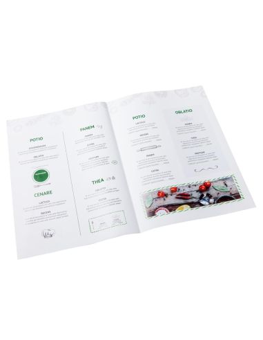 Folded menus, DIN-A5, formato vertical, 4 pág., papel cuché 250 g/m² brillante