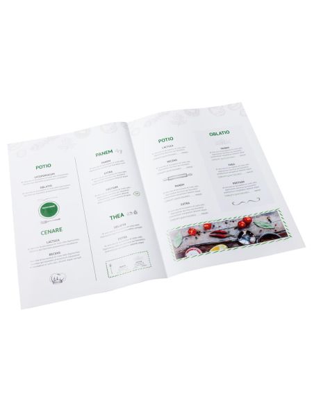 Folded menus, DIN-A6, formato vertical, 4 pág., papel cuché 250 g/m² brillante