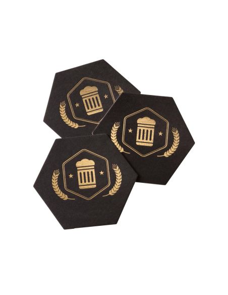 Posavasos con impresión térmica, hexágono, 10 x 8,7 cm, 4/0, Cartón de fibra de madera