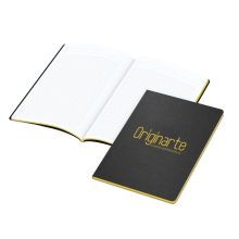Cuadernos A5, Borde coloreado: azul, col.4/0, Papel natural de 250 g/m² ,negro