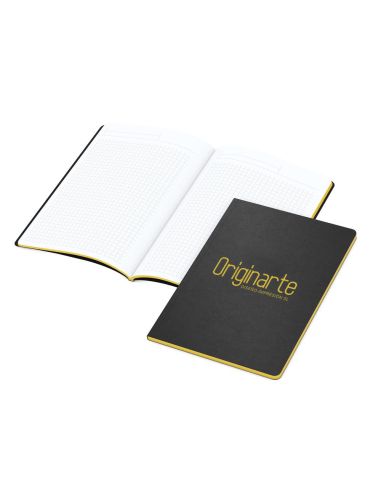 Cuadernos A5, Borde coloreado: azul, col.4/0, Papel natural de 250 g/m² ,negro
