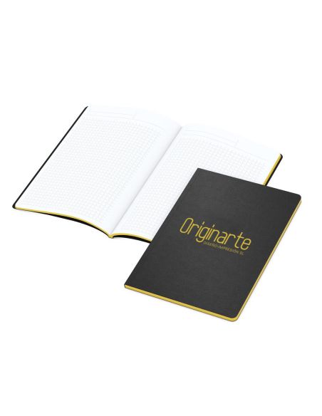Cuadernos A5, Borde coloreado: azul, col.4/0, Papel natural de 250 g/m² ,negro