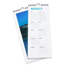 Calendarios semanales con encuadernación en espiral, 15 x 42 cm, Formato vertical, 4/4, 54 hojas, 115 g/m² papel cuché