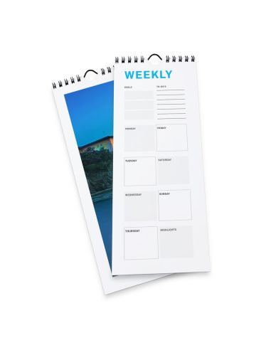 Calendarios semanales con encuadernación en espiral, 15 x 42 cm, Formato vertical, 4/4, 54 hojas, 115 g/m² papel cuché