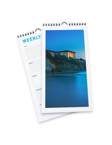 Calendarios semanales con encuadernación en espiral, 21 x 42 cm, Formato vertical, 4/4, 54 hojas, 115 g/m² papel cuché