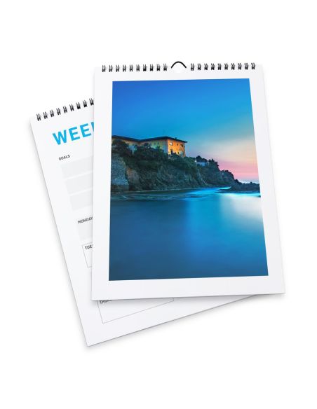 Calendarios semanales con encuadernación en espiral, A5, Formato vertical, 4/4, 54 hojas, 115 g/m² papel cuché