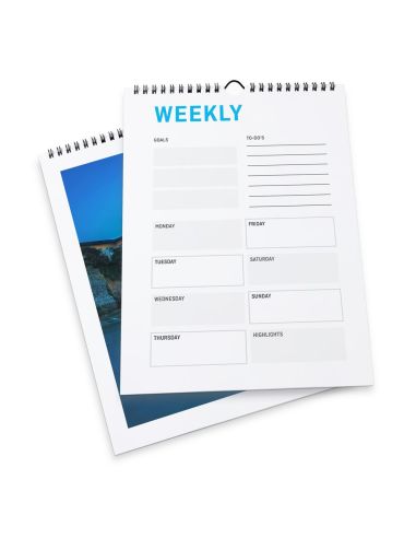 Calendarios semanales con encuadernación en espiral, A6, Formato vertical, 4/4, 54 hojas, 115 g/m² papel cuché