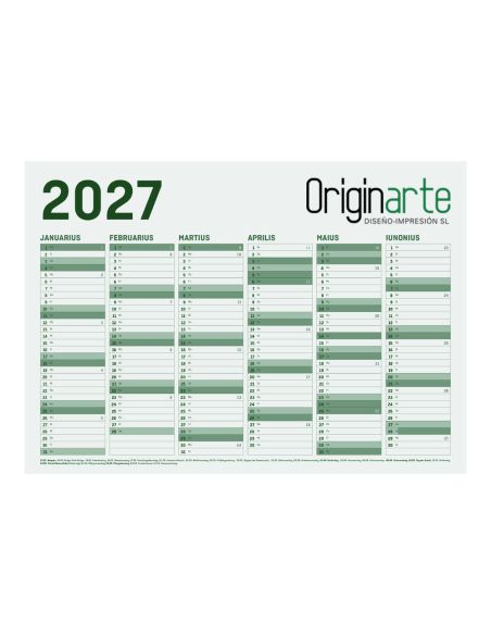 Calendarios dos caras, A3, 29,7 x 42 cm, colores 4/4, papel cuché de 130 g/m²