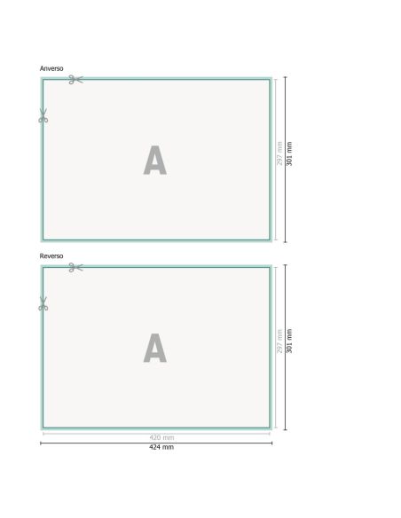 Calendarios dos caras, A3, 29,7 x 42 cm, colores 4/4, papel cuché de 130 g/m²