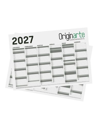 Calendarios dos caras, A4, 21 x 29,7 cm, colores 4/4, papel cuché de 130 g/m²