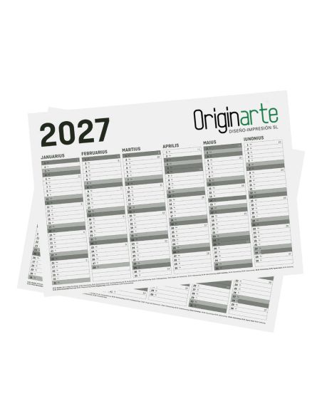 Calendarios dos caras, A4, 21 x 29,7 cm, colores 4/4, papel cuché de 130 g/m²