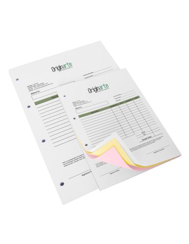 Talonarios en papel autocopia, formato vertical, 2 hojas, individual, A4, colores 4/1, 80 g/m² + 80 g/m² papel SD