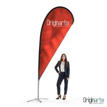 Bandera gota L personalizada con base, 122 × 338 cm