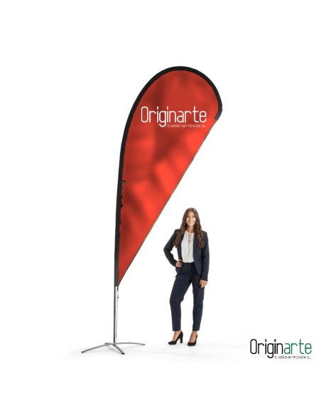 Bandera gota L personalizada con base, 122 × 338 cm