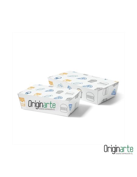 Cajas para refrigerios S con tapa y tu logo, 16,3 × 9,7 × 5 cm