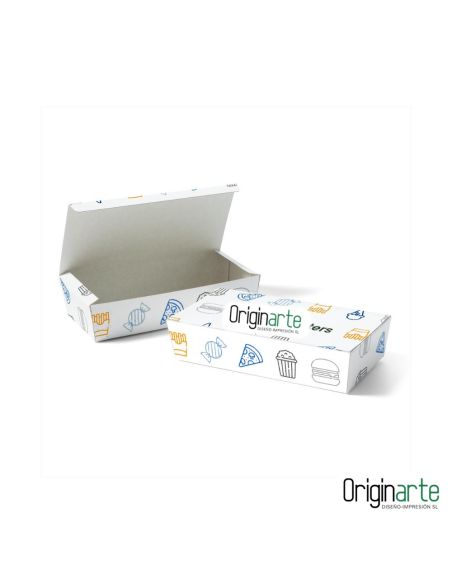 Cajas para refrigerios S con tapa y tu logo, 16,3 × 9,7 × 5 cm