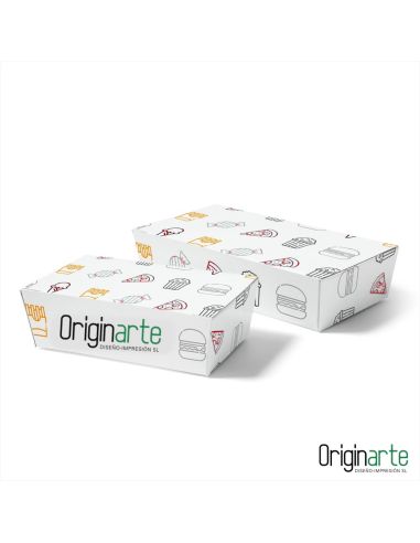 Cajas para refrigerios M con tapa y tu logo, 22,3 × 11,7 × 5 cm