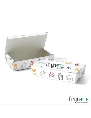 Cajas para refrigerios M con tapa y tu logo, 22,3 × 11,7 × 5 cm